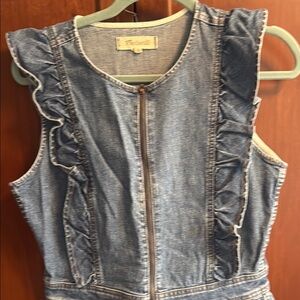 Madewell Blue Denim Ankle Jumpsuit with Ruffle Trim